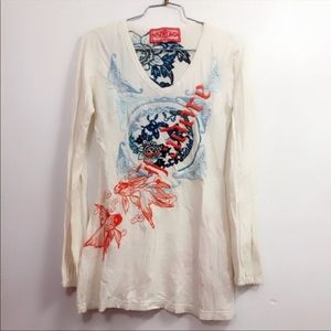 Johnny Was Koi Fish Embroidered Long Sleeve Tee